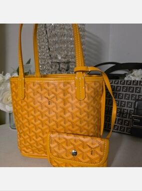 Goyard Yellow Patterned Tote with Matching Pouch